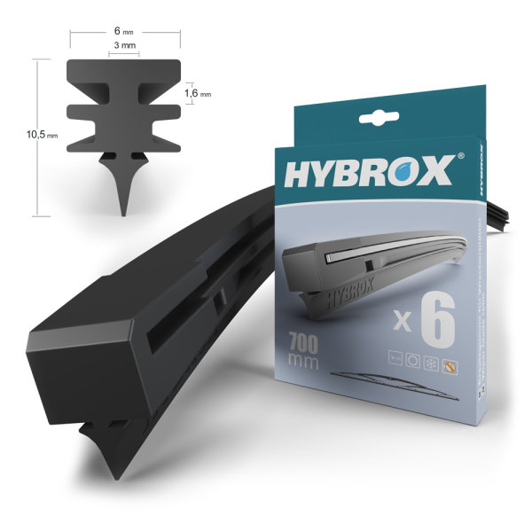 HYBROX Scheibenwischergummi PKW, LKW für Bügelwischer, Breite: 6 mm, Länge 700 mm, ohne Ersatzfeder